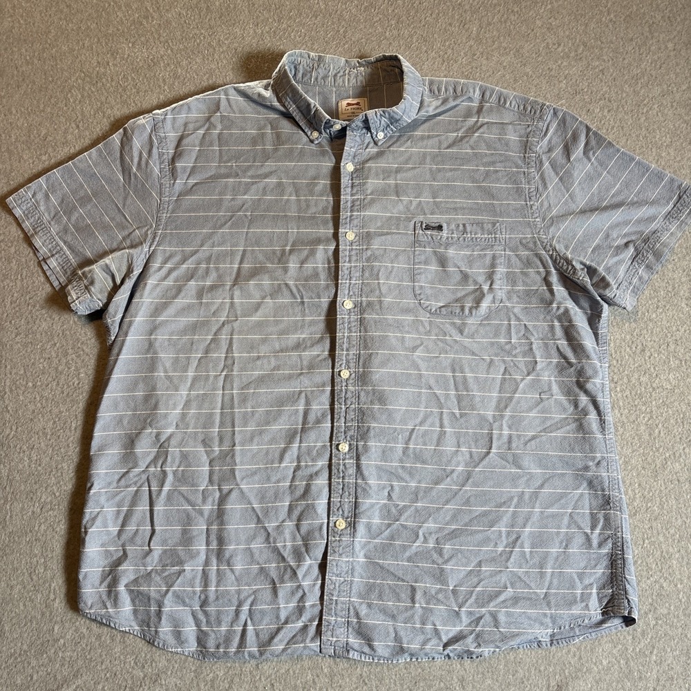 VTG Le Tigre Short Sleeve Button Down Blue Striped Men's XXL Very Good Cond.